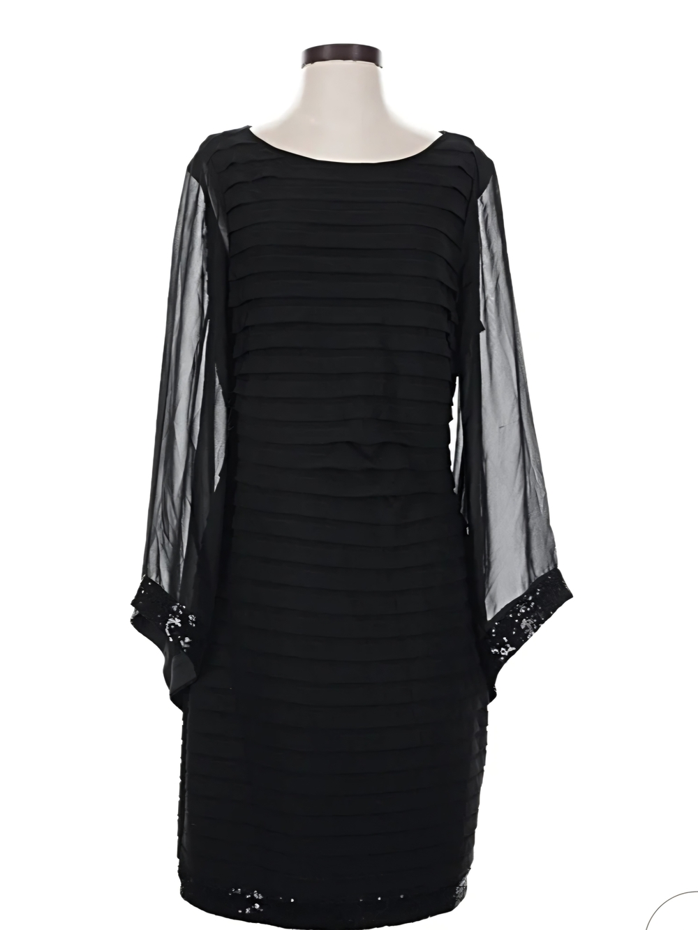 Adrianna Papell Black Long-Sleeve Layered Dress with Sequin Trim